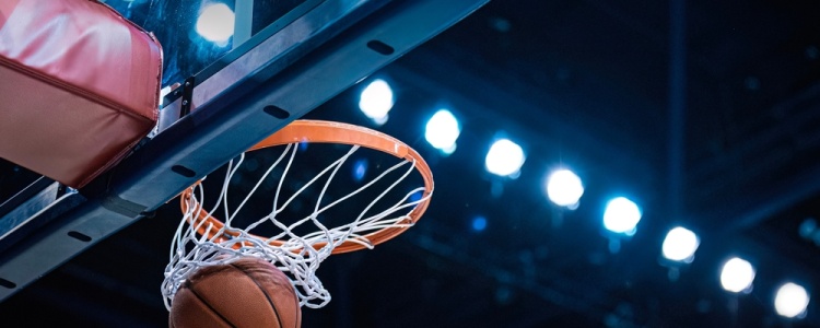 Basketball hoop in a San Antonio arena